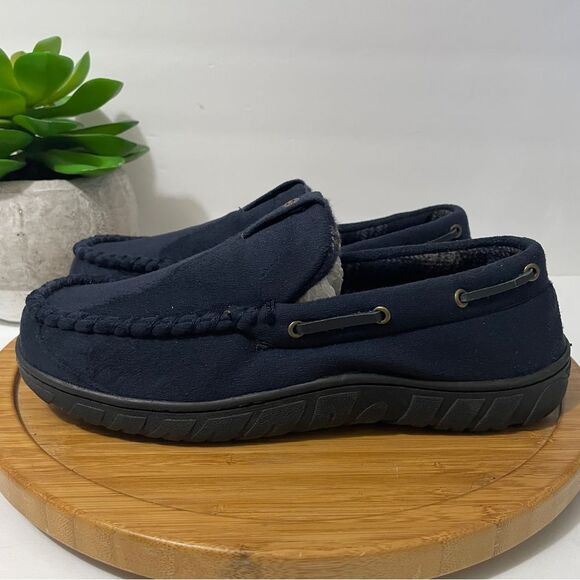 Levi Signature Navy Blue Slippers Men's Cozy Moc Toe House Shoe Size 7-8 - Picture 1 of 8